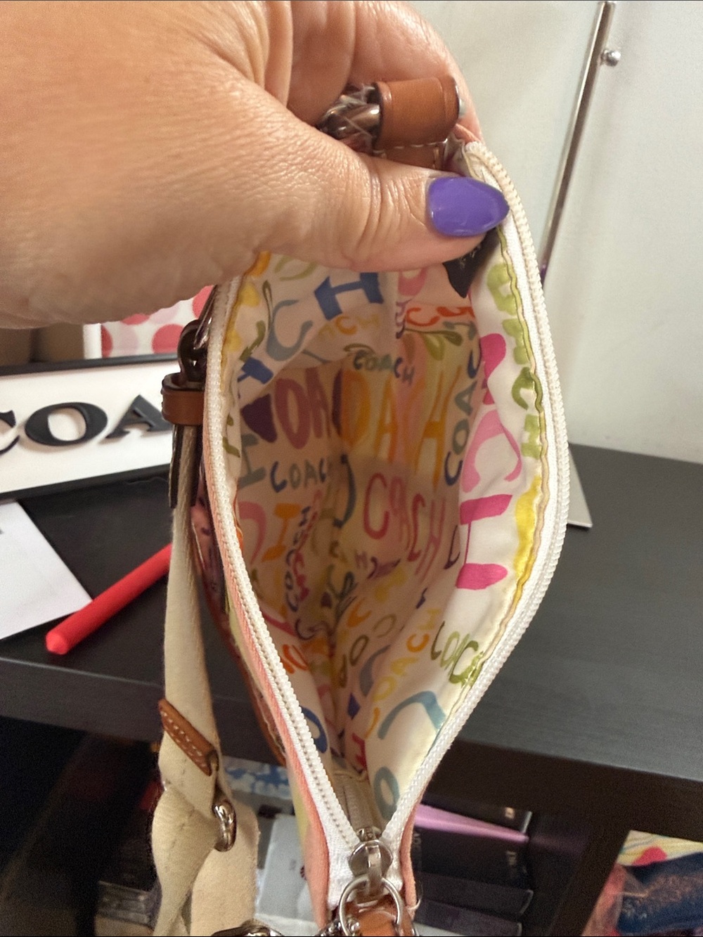 Coach Hampton Pastel Striped Canvas Crossbody Bag With A Playful Interior - Picture 8 of 12